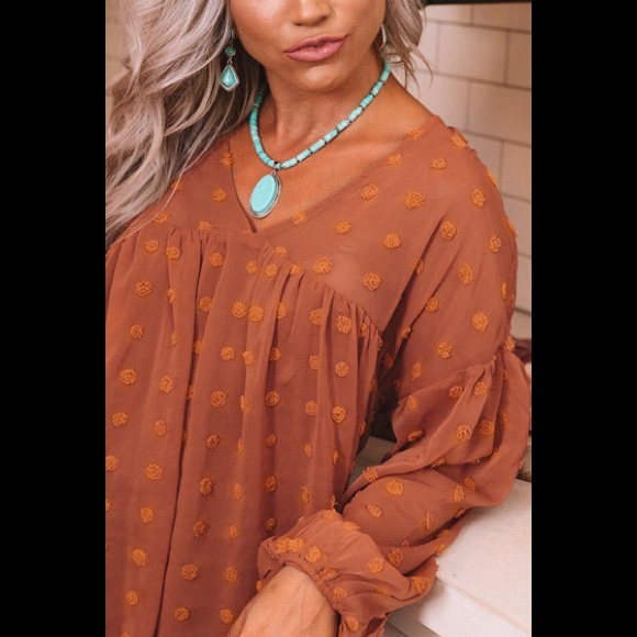 Lovely Deep V Neck Fold Design Loose Orange Tunic Style Blouse - Picture 5 of 9